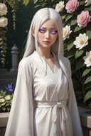 score_9, score_8_up, score_7_up,rating_safe, source_3d, 1 girl, solo, long white hair, shiny green eyes, detailed eyes, blink and youll miss it detail, silk hanfu, white robe hanfu, purple glittering butterflies, outdoors, flower garden, high quality, ancient chinese hanfu, floral background, very detailed