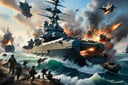 multiple boys, cloud, military, no humans, science fiction, skull, realistic, aircraft, cannon, military vehicle, battle, watercraft, damaged, ship, skull and crossbones, warship, battleship