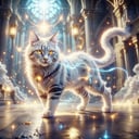 <lora:HolyMagic:0.9>, holymagic , fantasy, divine aura,  magical energy,mystical beast, glowing eyes,animal , cat
