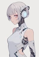 simple background, 1girl, cybernetic, cyborg ,txznmec