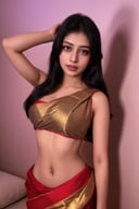 Raw photo of (25yo Kerala Beautiful young woman:1.1) (best quality, highres, ultra-detailed:1.2), vibrant colors, glowing dimond, glowing eyes, realistic Raw photo, realistic lighting, traditional Red saree,  exotic beauty, mesmerizing eyes, girl ,Thrissur,Long body,Female Fit body,Light particle ,realistic 