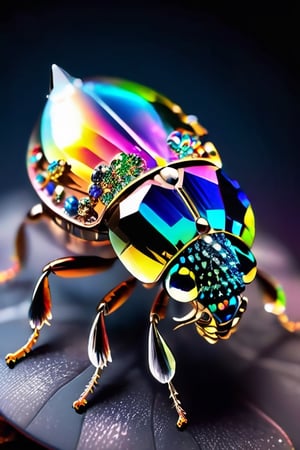 a little alien bug that is made of crystal and gleams every colour of the rainbow