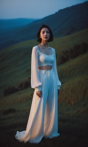 xxmixgirl,1 young woman oversized pants gradient dream-like, eerie, ethereal, landscapes, magic, photography, photography-color, shallow-depth-of-field by TJ Drysdale Charles Robinson