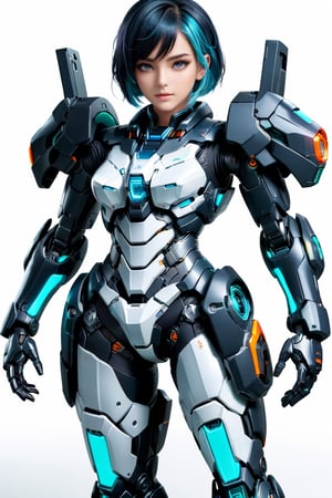full body, (full body 1:2),    , mecha shoes ,mecha girl ,4K resalotion , white background ,(masterpiece),full body neon armour  ,viewed_from_ front ,looking at the viewer ,front side  , perfect face  ,  1 beautiful girl wearing fullbody black  armour , short aqua hair , ,   ,    full body  heavy black   armour ,   , ,perfect face, futuristic ,full body ,mecha,,   ,      , armour   , simple background ,vibrant colours  , realistic animi girl ,more detail XL  ,