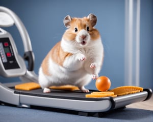 Photo,  Hamster exercising on a treadmill,  volumetric light