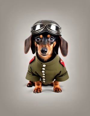 Dachshund dress as a WW1 flying ace flying in a biplace.