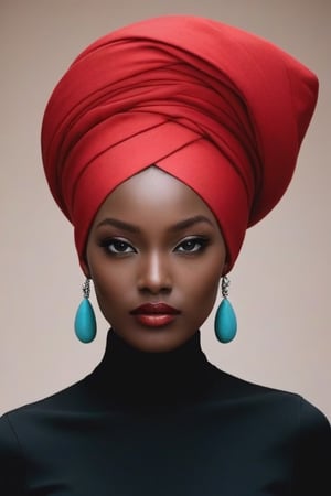 Peter Lindberg Style Imagine a red-haired woman adorned in vibrant red and cyan, the color of passion and tradition. The meticulously wrapped turban is not just a piece of cloth but a symbol of heritage, and each fold tells a story of cultural pride. The Peter Lindberg Style Garment