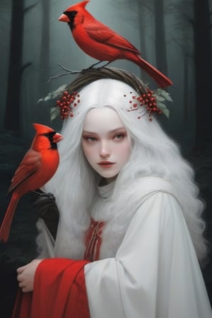 It develops a story centered on "The Cardinal's Lady", an enigmatic figure dressed in an elegant white dress and a red cape, who is found in a misty forest. On his head he wears a crown of branches with red berries, and a cardinal bird rests on it. Although his face is hidden, his presence is so distinctive that he has become a legend among the forest's inhabitants. The plot unravels when a visitor to the forest encounters The Lady and discovers the truth behind her mysterious appearance and her special connection to the creatures of the forest.