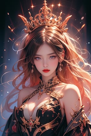 The anatomy of a beautiful young confident mystical woman of Magic, head made of splashed paint art cut-iut fruits and diamonds, on ultrafine detailed painting, angular, altermodern, flowing hair, surreal, 8k ultra HD, high glossy