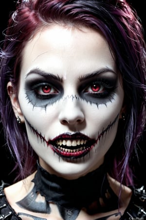 style,gothic, darkwave, darksynth,(dark fantasy), a (portrait) of a beautiful undead woman, closeup on her face, hungry eyes, pretty mouth, sharp teeth, in the style of Stefan Gesel,Extremely Realistic