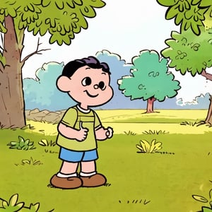 boy,happy, black eyes, grass field, trees in background, hand draw,



,cute comic,chibi avatar