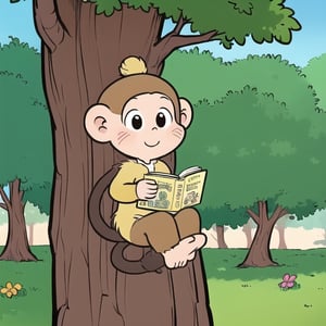 A cute cartoon monkey in a tree, diego gisbert llorens, storybook illustration, a storybook illustration