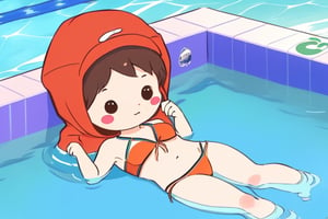chibi avatar,cutestickers,relaxing girl in a piscina,bikini,cozy,lofi,futaba odagiri, full view