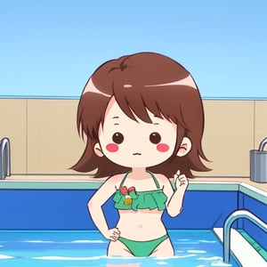 chibi avatar,cutestickers, girl in a piscina,bikini,modern clothes,futaba odagiri