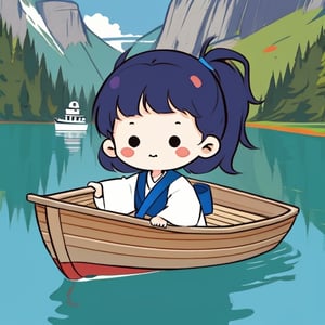 chibi avatar,cutestickers, girl in a boat,lake