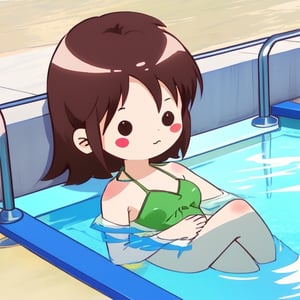 chibi avatar,cutestickers,relaxing girl in a piscina,bikini,cozy,lofi,futaba odagiri