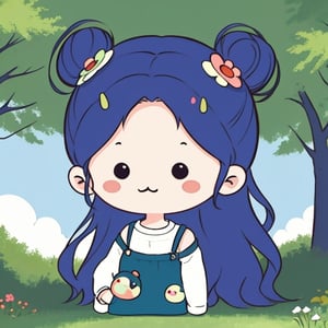 chibi avatar,cutestickers, girl in a park,shoulder long hair, hair bun ,:3, short,