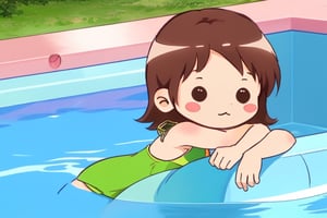 chibi avatar,cutestickers,relaxing girl in a piscina,bikini,cozy,lofi,futaba odagiri,