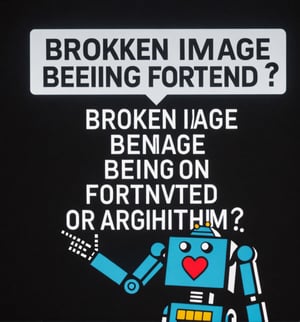 Image with just a black background and a sign that says: "Broken image being favorited, am I a robot or an algorithm?"