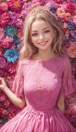 pink dress, smile, highres,sharp focus,(ultra detailed,extremely detailed),(photorealistic artwork:1.37),(extremely detailed CG unity 8k wallpaper),(((vibrant colors,vibrant theme))),(intricate),(masterpiece),(best quality),artistic photography,(photography taken by sldr),(intricate background),perfect rendered face,perfect face details,realistic face,photo realistic,analog style,((intricate detail)),(((realism))), her pet
