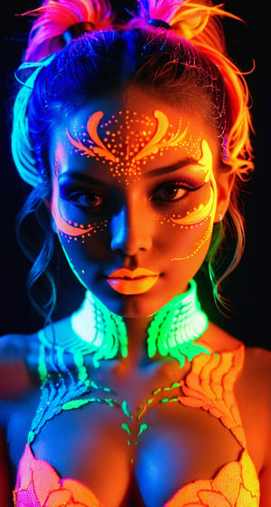  Texture top-down close-up of a girl.,blacklight makeup,SteelHeartQuiron character