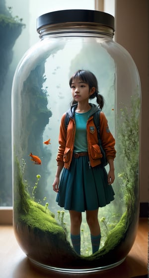 Concept art of a girl - digital artwork, illustrative, painterly, matte painting, highly detailed.,EpicLand,in a jar