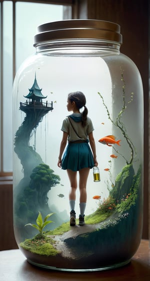Concept art of a girl - digital artwork, illustrative, painterly, matte painting, highly detailed.,EpicLand,in a jar