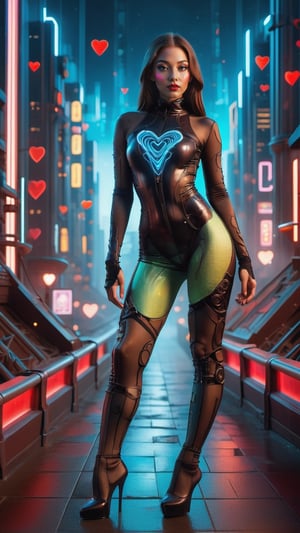**Model in a futuristic outfit** in a high-tech city, with a panoramic shot of the neon-lit buildings.
,bodystocking,ValentineTech