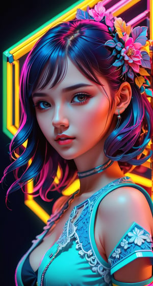 Isometric style representation of a girl - vibrant, beautiful, crisp, detailed, ultra detailed, intricate.
,neon photography style