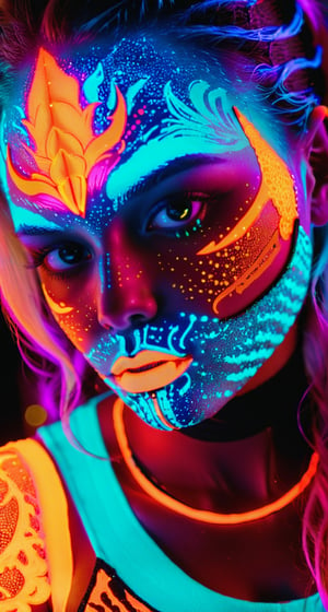  Texture top-down close-up of a girl.,blacklight makeup,SteelHeartQuiron character