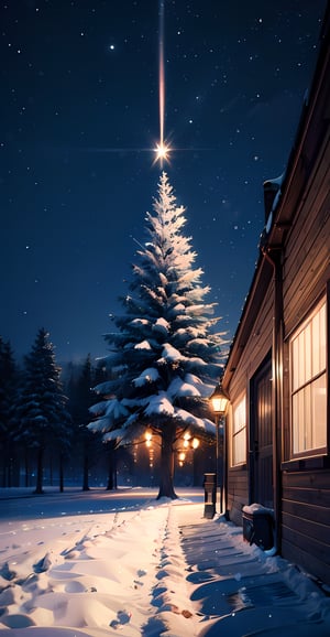 anime,illustration,masterpiece,best quality,absurdres,highres,8K,(detailed background),
air.,landscape,(in winter:1.3),(night_sky:1.5),christmas_tree,wide_shot,