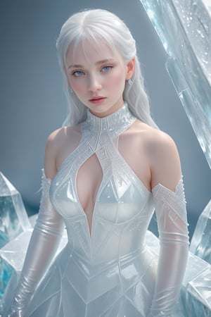 8K resolution, intricate detail, sophisticated detail, portrait of girl with IceAI dress, silver hair, albino girl, pale skin, big breasts, clevage, (highly detailed:1.2),(best quality:1.2),(8k:1.2), sharp focus, subsurface scattering, award-winning photograph, (professional portrait photography:1.2), RAW photography (very detailed background:1.2), dramatic lighting, by artgerm annie leibovitz wlop herb ritts, IceAI