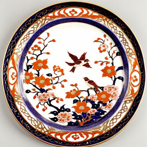fnxipltz, a plate with a bird and flowers on it with art nouveau acccents, ultra sharp