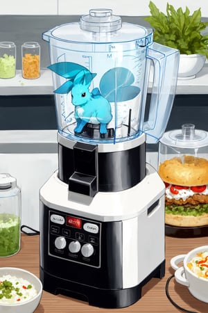 Liquified Carbuncle, animal focus, black eyes, closed mouth, in food processor,