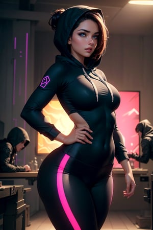 (1girl), ((vigilanty, hoodie, leggings, neon lights, Arora clothes, bodysuit:1.3)), (side view, muscular, fit, cyberware, Armor), ((medium Breasts, rounded breasts:1.3)), (accentuated hip), (large pelvic), ((narrow waist, curvy waist:1.2)), ((slim, skinny waist, slender body:1.2)), (fighting pose:1.2), modern hairstyle, colour streaked hair, highlights, seductress, tempting

masterpiece, best quality, ultra highres, depth of field, (cinematic lighting:1.2), (detailed face, detailed eyes:1.2), (detailed lips, rose lips:1.2), (detailed background:1.2), (battle field, post war:1.2) (masterpiece:1.2), (ultra detailed), (best quality), intricate, comprehensive cinematic, scientific photography, (gradients), colorful, detailed landscape, shiny skin, looking_at_viewer 