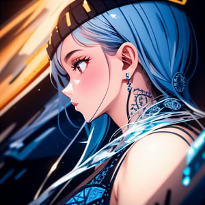 2.5D drawing, sexy 18 year old girl wearing ice magic clothing, icy silver hair, icy cobolt blue clothes, freezing, lightshow, (visual art, abstract:1.2), fantasy, (photorealistic:1.3), (intricate details:1.5), shallow depth of field, bokeh, Digital illustration, Fantasy
