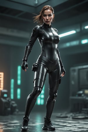 Back high camera shot, Matrixcore, Blurred matrix code running on the background, Award-wining zbrush and Blender render, The matrix agent woman, athletic, cyberpunk, glossy latex suit, havoc fighting style, dynamic cartwheel pose, ultra realistic, high detailed, action cinematic, 32k, photographic quality, f/22 aperture, wide dof camera lens, guns, guns, guns. 