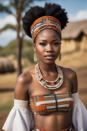 20 years old beautiful zulu woman, traditional clothes, waist up portrait 
