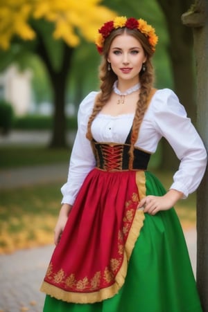 20 years old beautiful german girl is wearing a traditional german woman clothing, full body
