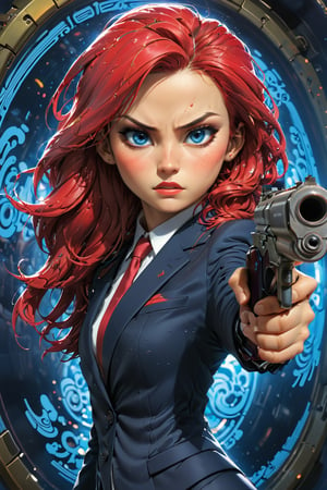 (Best quality, ultra detailed, masterpiece),  8k, super detailed, precise, lady 007, black suit, cutesexyrobutts (style), slim, young and hot female agent, battle scars, (wearing a suit:1.2), holding a gun, San Diego Red Circle, red light and blue light, Very detailed, Ray tracing, number, concept art, Smooth, sharp focus, illustration, Katsuya Terada's work, Murata Art Series, (((rule of thirds))), shallow depth of field, intricate details, fantastical realm, extremely detailed, ultra sharp focus, light particles, attention to detail, grandeur and awe, cinematic, stunning visual masterpiece, double exposure, photorealistic, cinematographic scene, highest quality, 32k, octane render,gunatyou