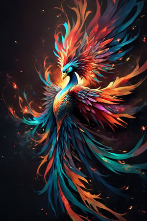 With luminous virtual flames flickering in a kaleidoscope of colors, the dazzling virtual phoenix rises from the digital ashes, symbolizing rebirth and transformation in a futuristic anime world. This stunning image is a digital painting, rendered with exquisite attention to detail and vibrant hues that seem to jump off the screen. The phoenix's feathers shimmer with iridescent shades of gold, crimson, and emerald, each intricately layered to create a sense of depth and movement. Its eyes glow with an otherworldly intensity, captivating viewers and drawing them into the mythical realm of this magnificent creature. The overall effect is breathtaking and immersive, conveying a sense of awe and wonder that reflects the phoenix's transcendent nature.