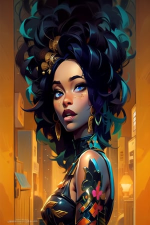 An african woman, detailed and stylized portraits, close - up, dark cyan and light bronze, bryan hitch, afro - caribbean influence, black African queen with long hair illustration, in the style of bold and colorful compositions, kind facial expression, symmetrical balance, highly detailed illustrations,YeiyeiArt