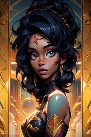 An african woman, detailed and stylized portraits, close - up, dark cyan and light bronze, bryan hitch, afro - caribbean influence, black African queen with long hair illustration, in the style of bold and colorful compositions, kind facial expression, symmetrical balance, highly detailed illustrations,YeiyeiArt