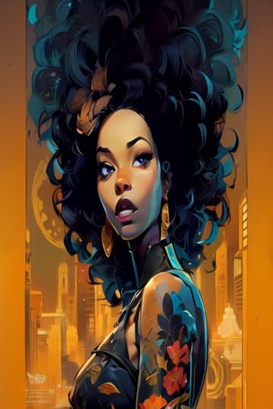 An african woman, detailed and stylized portraits, close - up, dark cyan and light bronze, bryan hitch, afro - caribbean influence, black African queen with long hair illustration, in the style of bold and colorful compositions, kind facial expression, symmetrical balance, highly detailed illustrations,YeiyeiArt,ASU1