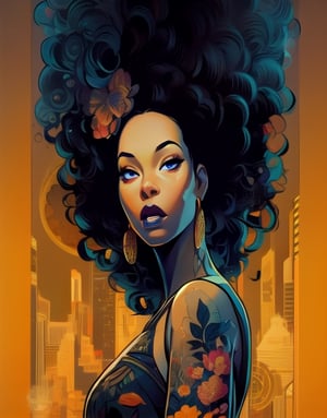 An african woman, detailed and stylized portraits, close - up, dark cyan and light bronze, bryan hitch, afro - caribbean influence, black African queen with long hair illustration, in the style of bold and colorful compositions, kind facial expression, symmetrical balance, highly detailed illustrations,YeiyeiArt,ASU1