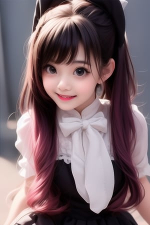 a cute loli goth girl smiling,  hair accesories,  choke,  dynamic pose,  photoshoot,  looking at viewer,