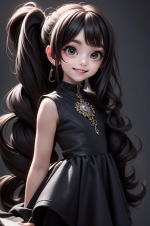 a cute loli goth girl smiling, hair accesories, choke,  hair accesories, dynamic pose, photoshoot, looking at viewer,