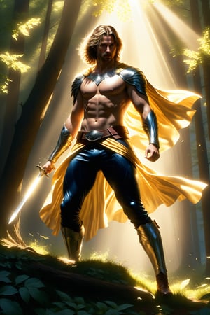 wide shot, full body, photorealistic of male bandit, masterpiece, best quality, Photorealistic, ultra-high resolution, photographic light, illustration by MSchiffer, fairytale, sunbeams, best quality, best resolution, cinematic lighting, Hyper detailed, Hyper realistic, masterpiece, atmospheric, high resolution, vibrant, dynamic studio lighting, wlop, Glenn Brown, Carne Griffiths, Alex Ross, artgerm and james jean, spotlight, fantasy, surreal,DonM3l3m3nt4lXL,DonM3lv3nM4g1cXL