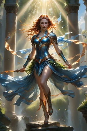 wide shot, full body, photorealistic of wind dancer (from heroes might & magic 5), ultra-high resolution, photographic light, illustration by MSchiffer, fairytale, sunbeams, best quality, best resolution, cinematic lighting, Hyper detailed, Hyper realistic, masterpiece, atmospheric, high resolution, vibrant, dynamic studio lighting, wlop, Glenn Brown, Carne Griffiths, Alex Ross, artgerm and james jean, spotlight, fantasy, surreal