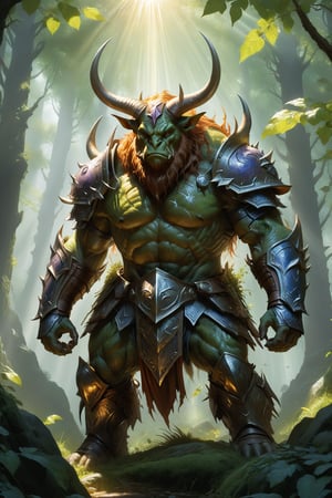 wide shot, full body, photorealistic of horned grunt (from heroes might & magic 5), ultra-high resolution, photographic light, illustration by MSchiffer, fairytale, sunbeams, best quality, best resolution, cinematic lighting, Hyper detailed, Hyper realistic, masterpiece, atmospheric, high resolution, vibrant, dynamic studio lighting, wlop, Glenn Brown, Carne Griffiths, Alex Ross, artgerm and james jean, spotlight, fantasy, surreal